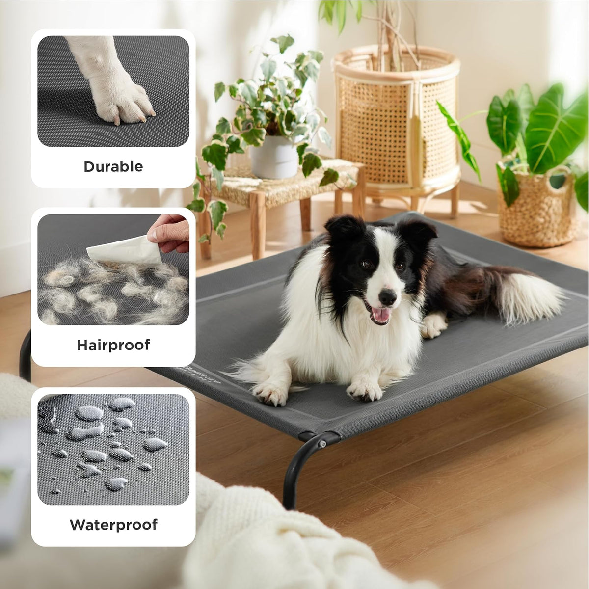 Bedsure Outdoor Elevated Cooling Dog Bed Large Sized Dog, 49in Grey | Portable raised camping pet cot hammock,Breathable Teslin mesh,Weather resistant,For large pets up to 85 lbs,Easy to assemble