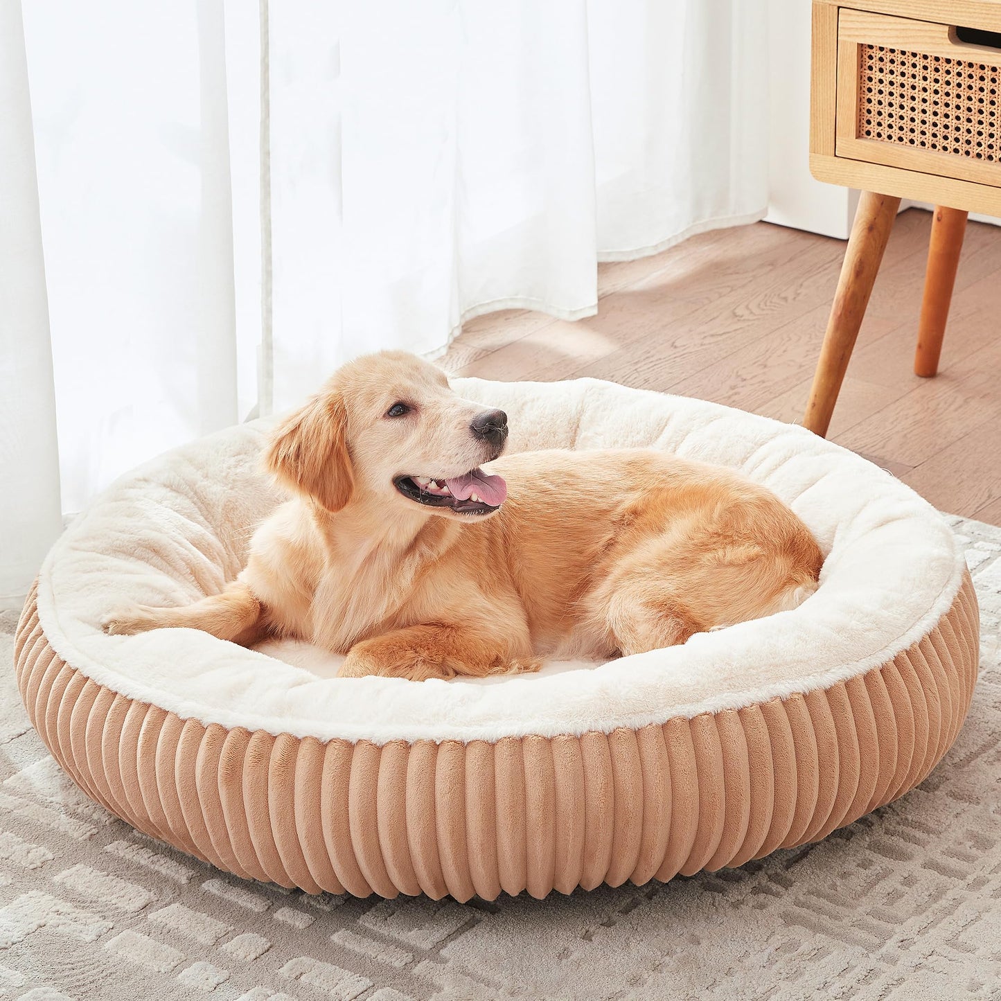 36 inches Donut Dog Bed for Large Dogs - Calming Round Pet Bed with Removable&Washable Cover, Plush Faux Fur & Corduroy, Fits Pets up to 80 lbs(Dark Grey, Large)