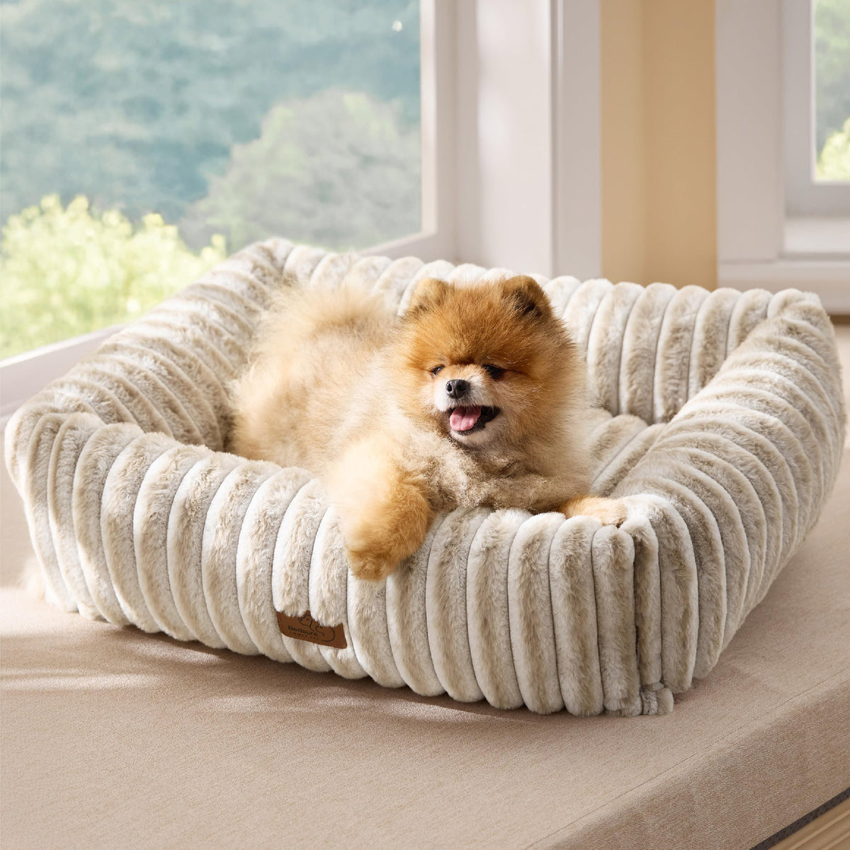 Bedsure ComfyFleece™ Cute Dog Bed for Small Medium Dogs - Washable Furry Puppy Beds, Rectangle Orthopedic Corduroy Fleece Pet Beds with Removable Zipper Cover, 25x21x7inches, Cream