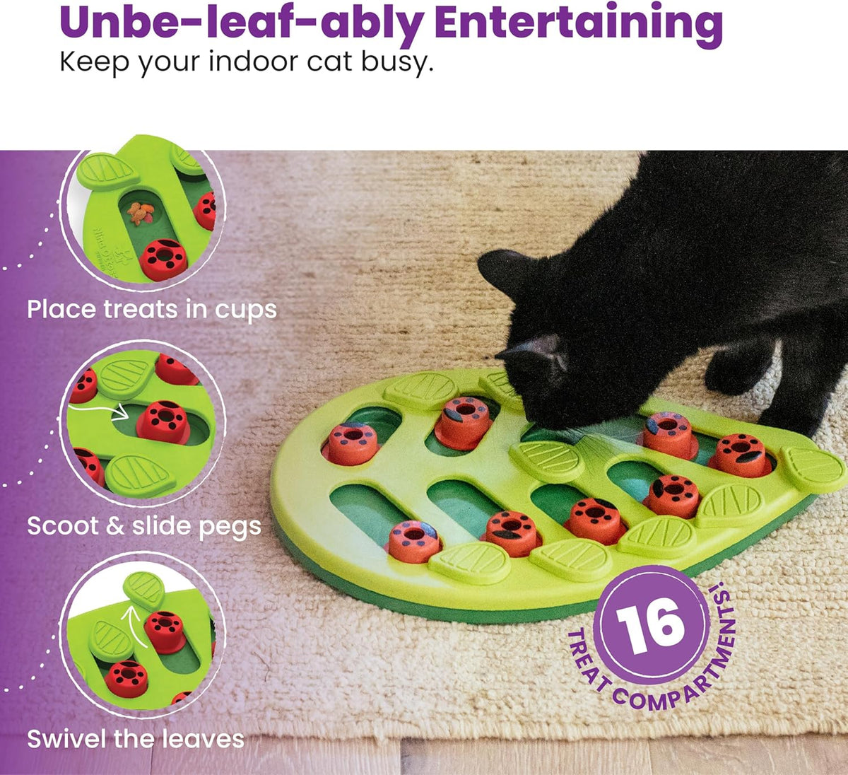 Catstages Nina Ottosson Buggin’ Out Puzzle & Play Cat Puzzle Feeder – Interactive Treat Game for Indoor Cats, Level 2 Slow Feeder Enrichment Toy, 13.9" x 11.5"