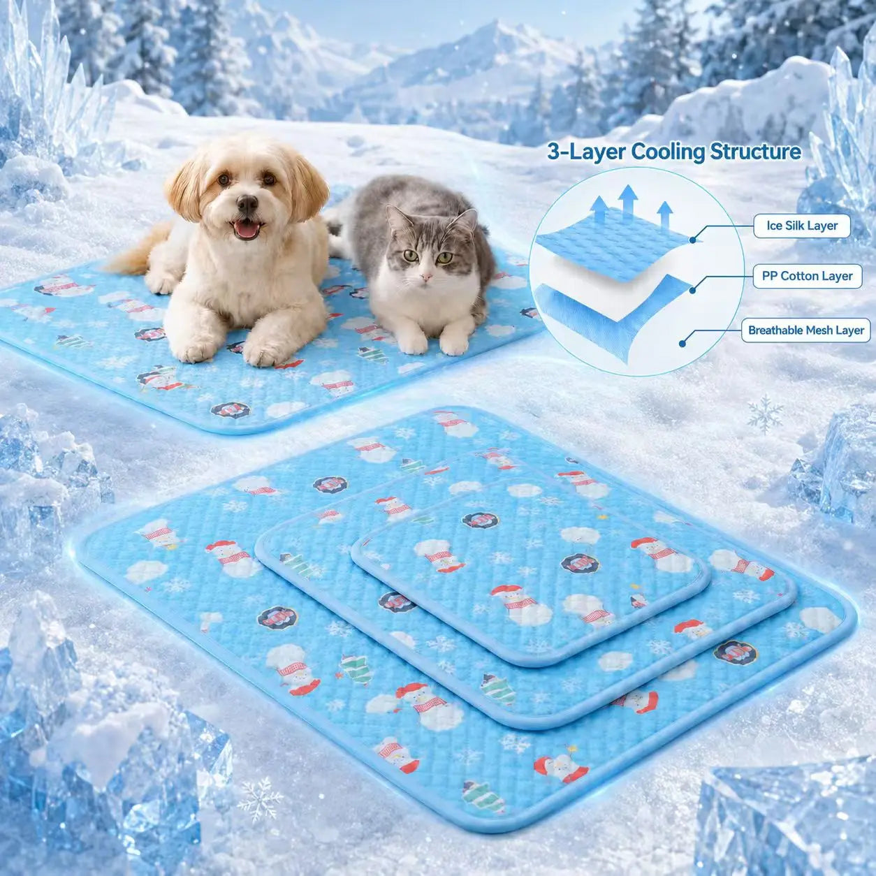 Size L Upgraded Ice Bean Cooling Mat for Dogs Cats, 3D Cool-Touch Breathable Pad with Instant Cooling Technology, Non-Slip Durable Pet Mat for Indoor & Outdoor Use, Summer Cozy Pet Bed Supplies