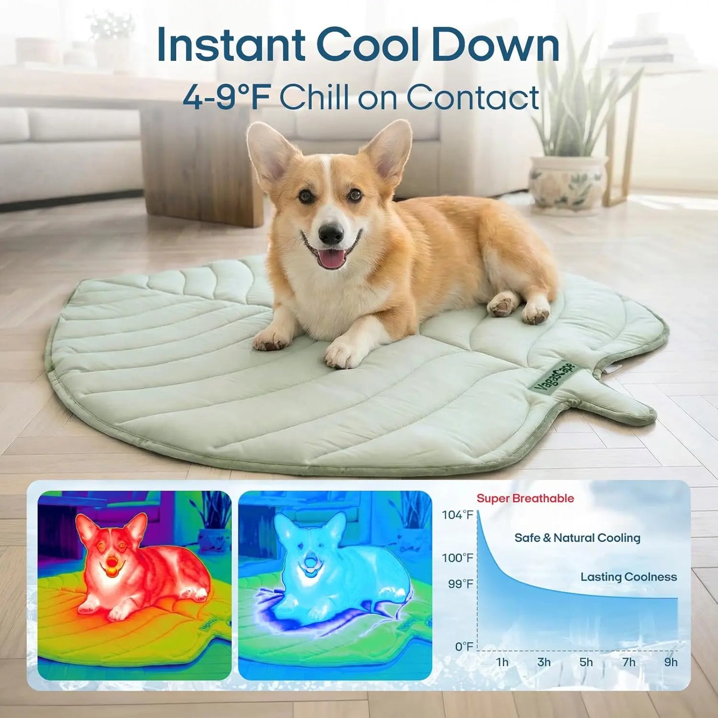 Vagascape Cooling Pet Mat, Eco-Friendly Cooling Pad for Large Dog, SummerVibes Cooling Mats for Dog Bed, Cool Dog Stuff, Washable Pet Mat, Use in Crate, Trunk, Camping, Outdoors, Portable,Machine Washable, Durable, Without Gel, Outdoorfun, Dog Cooling Bed
