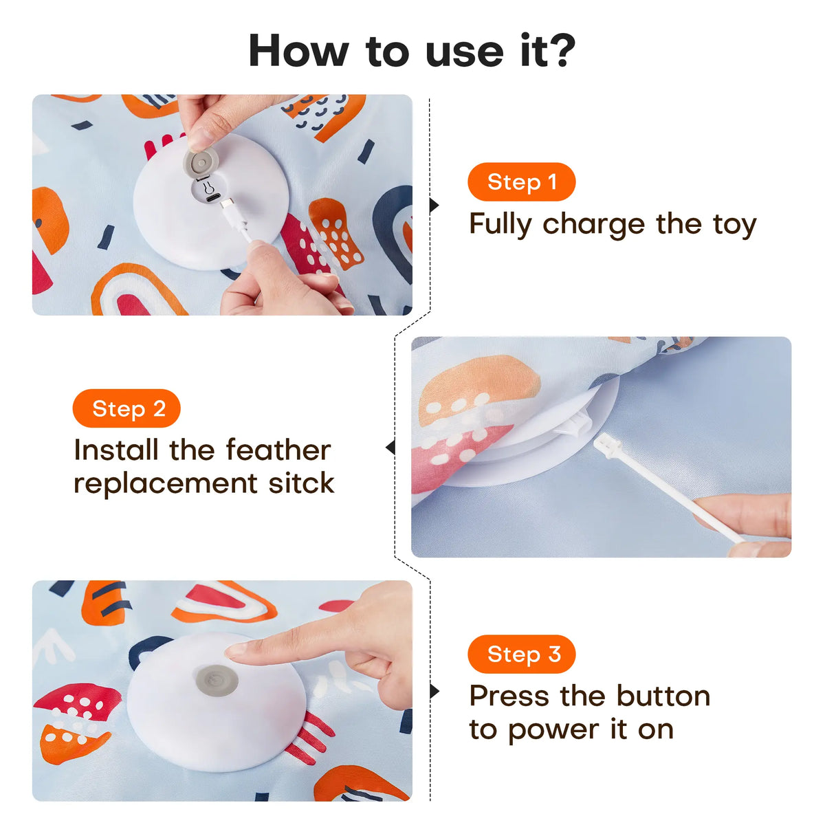 Potaroma Hide and Seek Cat Toys, in-The-Cover Unpredicatable Moving Feather, Interactive Kitten Wand Toy, Automatic Chargeable Cat Toy, Indoor Exercise Kicker for All Breeds, Floral Cover #SummerVibes #petlovers