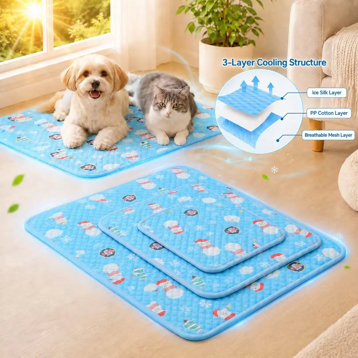 Size L Upgraded Ice Bean Cooling Mat for Dogs Cats, 3D Cool-Touch Breathable Pad with Instant Cooling Technology, Non-Slip Durable Pet Mat for Indoor & Outdoor Use, Summer Cozy Pet Bed Supplies